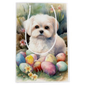 Sac Cadeau Moyen Chien maltais avec oeufs de Pâques vacances (Devant)
