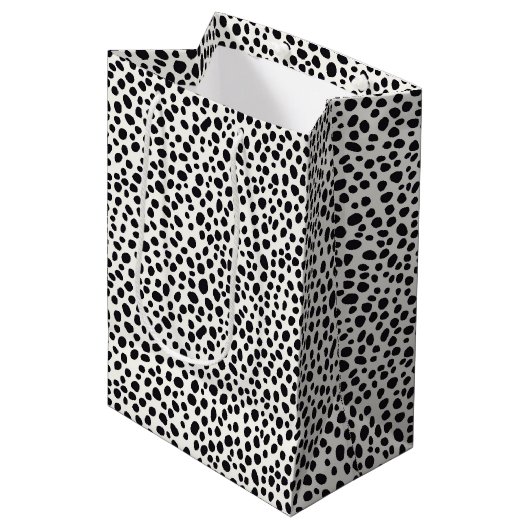 Sac Cadeau Moyen Chien noir et blanc Dalmatien Motif Abstrait (Devant Angle)