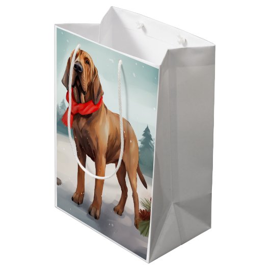 Sac Cadeau Moyen Chien sanglant à Noël de neige (Dos Angle)