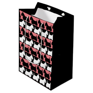 Sac Cadeau Moyen Chien Terrier écossais noir/rose/blanc, rayures