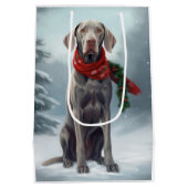 Sac Cadeau Moyen Chien Weimaraner à Noël de neige (Dos)
