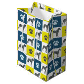 Sac Cadeau Moyen Chien Whippet & Paw Yellow & Blue Grid (Devant Angle)