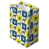 Sac Cadeau Moyen Chien Whippet & Paw Yellow & Blue Grid (Dos Angle)