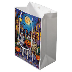 Sac Cadeau Moyen Chiens Border Collie faisant Trick-or-Treating à H