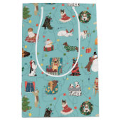 Sac Cadeau Moyen Chiens de Fêtes en Motif de pulls de Noël (Devant)