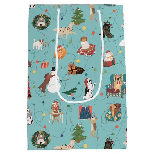 Sac Cadeau Moyen Chiens de Fêtes en Motif de pulls de Noël (Dos)