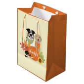 Sac Cadeau Moyen Chiens de grâce Thanksgiving Citrouilles de récolt (Devant Angle)