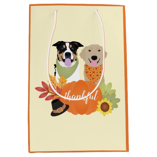 Sac Cadeau Moyen Chiens de grâce Thanksgiving Citrouilles de récolt (Devant)