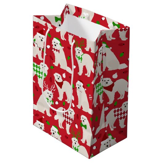 Sac Cadeau Moyen Chiens de Noël des Grands Pyrénées (Devant Angle)