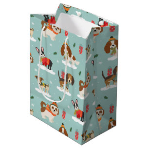 Sac Cadeau Moyen Chiens de Noël en Motif d'Écharpes douillettes