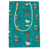 Sac Cadeau Moyen Chiens de Noël mignons sur Motif Sleds (Devant)