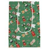 Sac Cadeau Moyen Chiens de Noël Motif Rouge Vert (Dos)