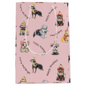 Sac Cadeau Moyen Chiens de Noël rose mignon Motif Illustré (Devant)