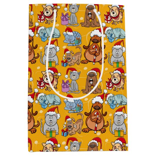 Sac Cadeau Moyen Chiens et chats de Noël festifs (Devant)