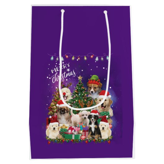 Sac Cadeau Moyen Chiens Joyeux Noël Lumière (Dos)