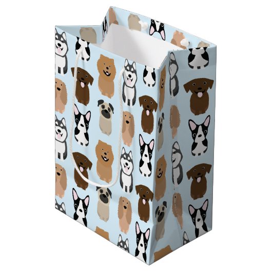 Sac Cadeau Moyen Chiens mignons, Carlin, Boston, Lab, Chow, Husky, (Devant Angle)