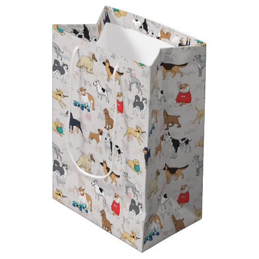 Sac Cadeau Moyen Chiens mignons Design Motif Blanc (Devant Angle)