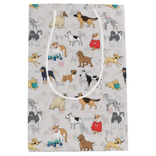 Sac Cadeau Moyen Chiens mignons Design Motif Blanc