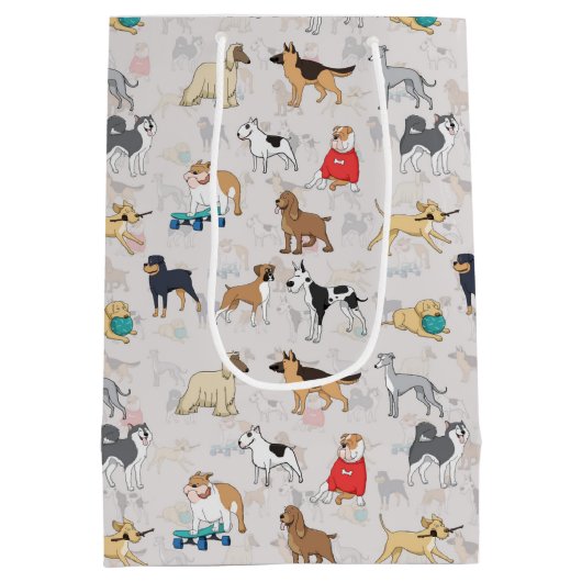 Sac Cadeau Moyen Chiens mignons Design Motif Blanc (Dos)