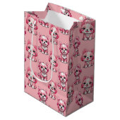 Sac Cadeau Moyen Chiens roses mignons (Devant Angle)