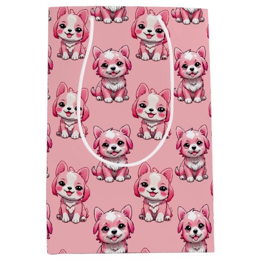 Sac Cadeau Moyen Chiens roses mignons (Devant)