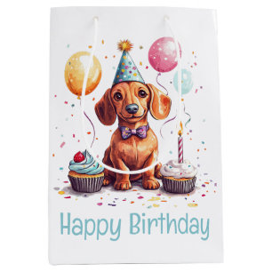 Sac Cadeau Moyen Chiens teckel d'anniversaire
