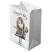 Sac Cadeau Moyen Chiffre Anniversaire Fille Avec Bouquet (Devant Angle)