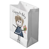 Sac Cadeau Moyen Chiffre Anniversaire Fille Avec Bouquet (Devant Angle)