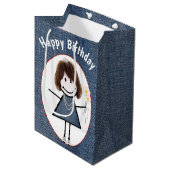 Sac Cadeau Moyen Chiffre Anniversaire Fille Sur Denim (Devant Angle)
