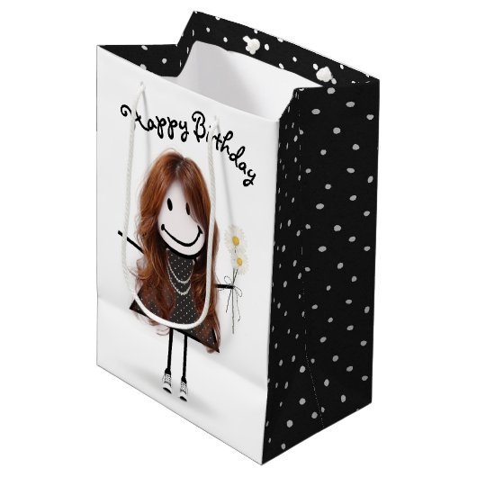Sac Cadeau Moyen Chiffre d'anniversaire fille avec marguerites (Devant Angle)