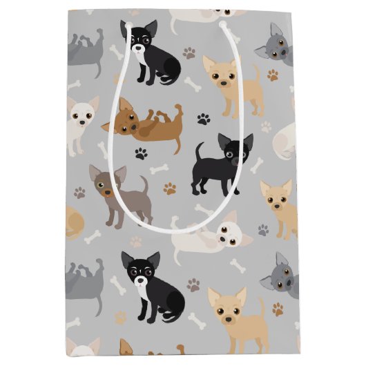 Sac Cadeau Moyen Chihuahua Bones and Paws Gray Medium Cadeau (Devant)