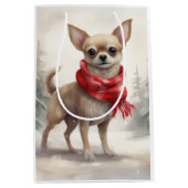 Sac Cadeau Moyen Chihuahua Chien dans Noël de neige (Devant)