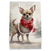 Sac Cadeau Moyen Chihuahua Chien dans Noël de neige (Dos)