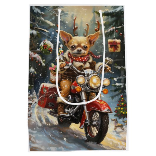 Sac Cadeau Moyen Chihuahua Chien équitation moto Noël (Dos)