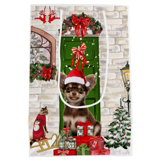 Sac Cadeau Moyen Chihuahua Chien Noël (Dos)