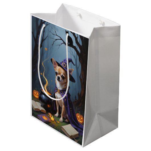 Sac Cadeau Moyen Chihuahua Chien Whimsical Halloween Peinture (Dos Angle)