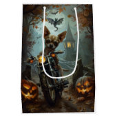 Sac Cadeau Moyen Chihuahua équitation moto Halloween effrayant (Dos)