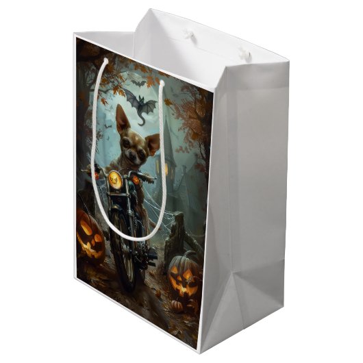 Sac Cadeau Moyen Chihuahua équitation moto Halloween effrayant (Dos Angle)