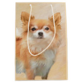 Sac Cadeau Moyen Chihuahua Peinture de Chien à long Haired Art orig (Devant)