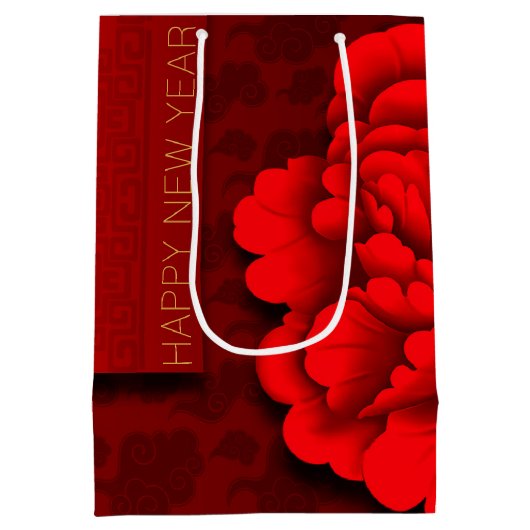 Sac Cadeau Moyen Chinois Tiger coupé en papier Peonies Nouvel An 20 (Dos)