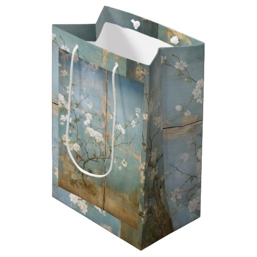 Sac Cadeau Moyen Chinoiserie Ancien Panneaux Bleus & Cherry Trees (Devant Angle)