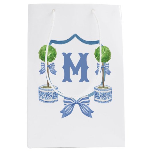 Sac Cadeau Moyen Chinoiserie Aquarelle Bow Topior Monogramme Crest (Devant)