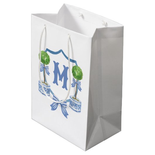 Sac Cadeau Moyen Chinoiserie Aquarelle Bow Topior Monogramme Crest (Dos Angle)