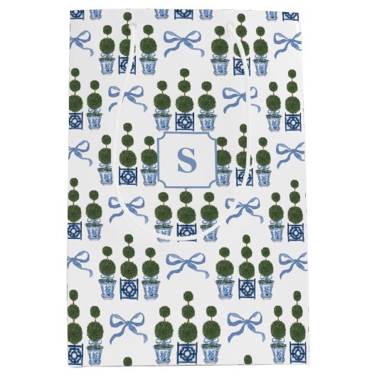 Sac Cadeau Moyen Chinoiserie Arbre Topiaire Bow Bleu (Devant)