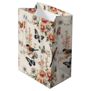 Sac Cadeau Moyen Chinoiserie Harmonie des oiseaux et des papillons