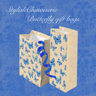 Sac Cadeau Moyen Chinoiserie Rétro Papillons bleus Blush Ivor