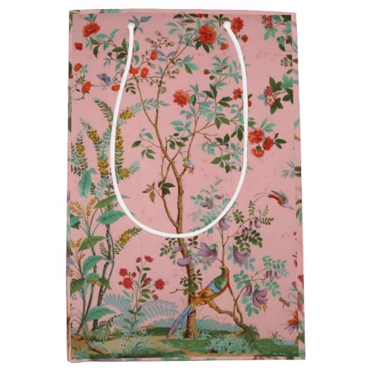 Sac Cadeau Moyen Chinoiserie rose (Devant)