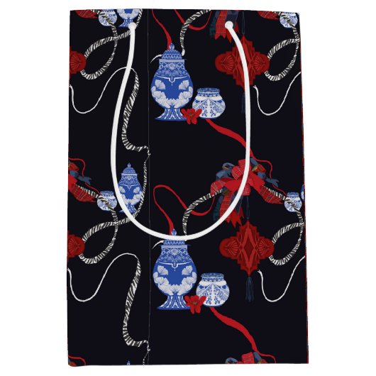 Sac Cadeau Moyen Chinoiserie Zebra et Ribbon (Devant)