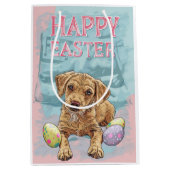 Sac Cadeau Moyen Chiot Airedale Joyeuses Pâques (Devant)