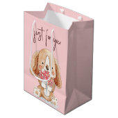 Sac Cadeau Moyen Chiot avec des fleurs (Devant Angle)